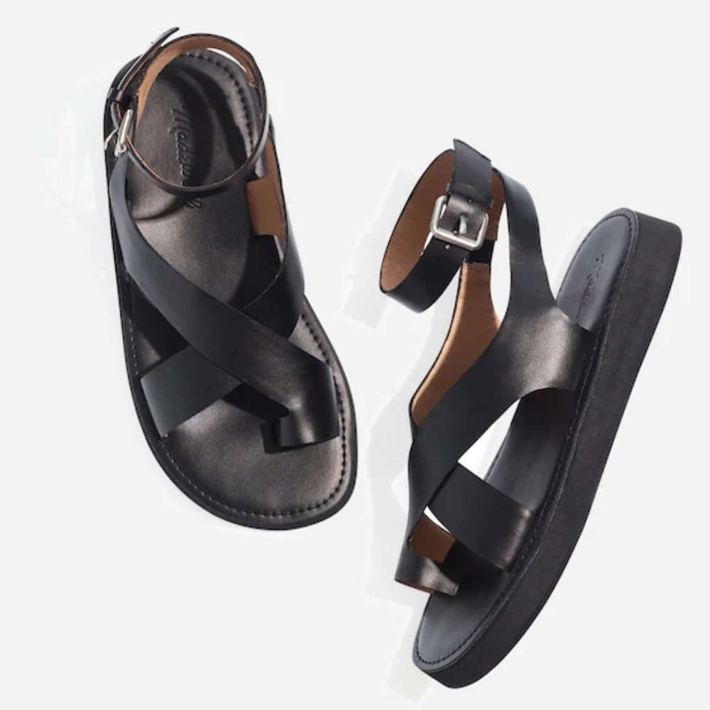 Madewell Natasha Black Leather Flarform Sandals 7.5M